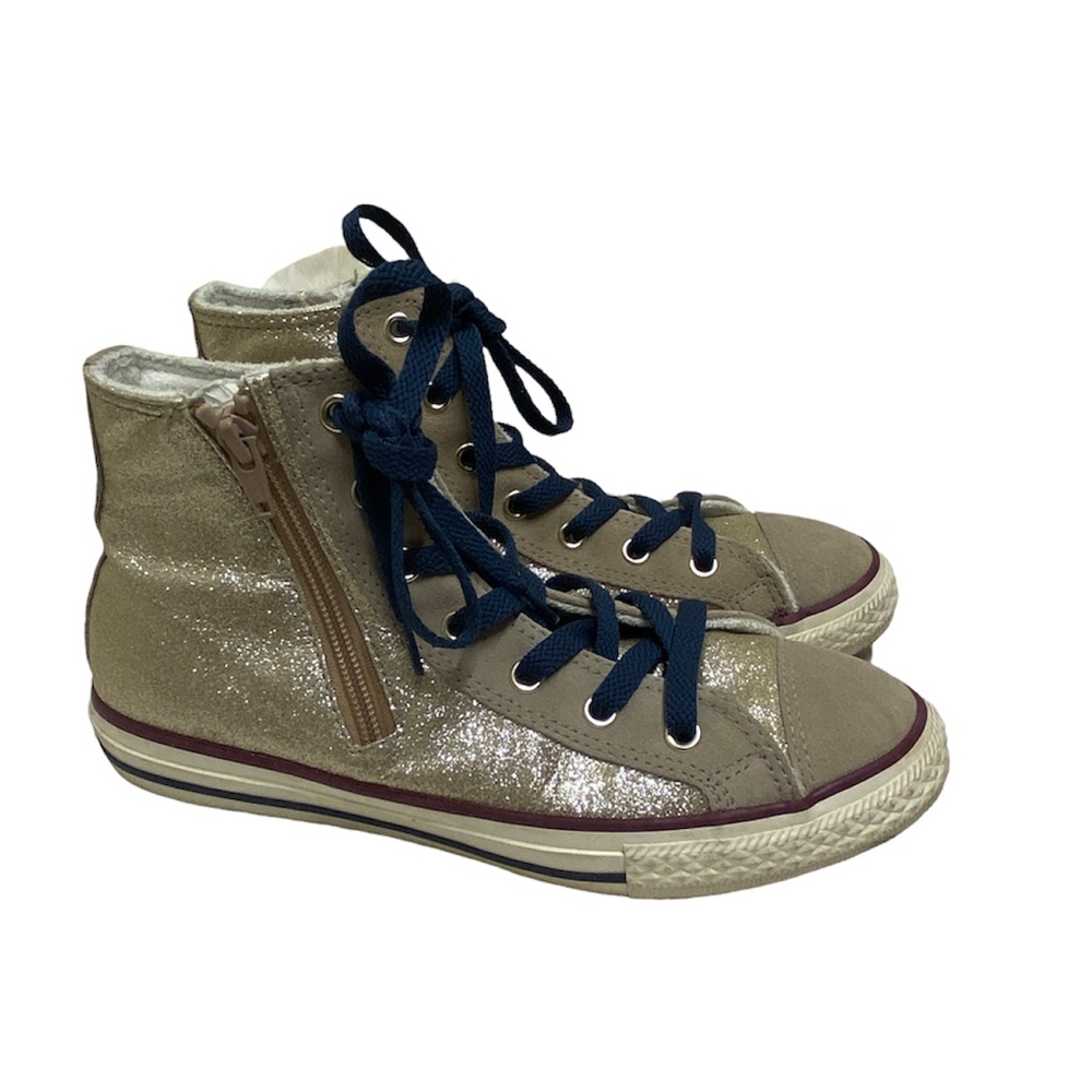 Converse Metallic Gold Side Zip High Tops Junior 4 Gold Suede Trim